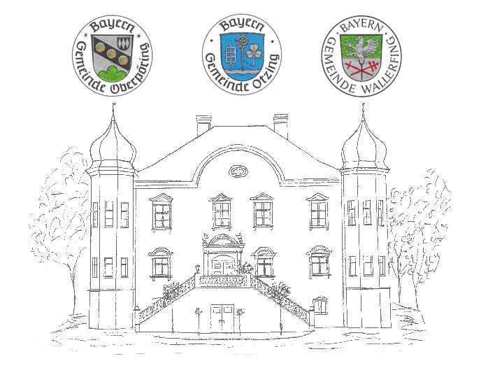 Schloss Niederpöring mit Wappen der Gemeinden